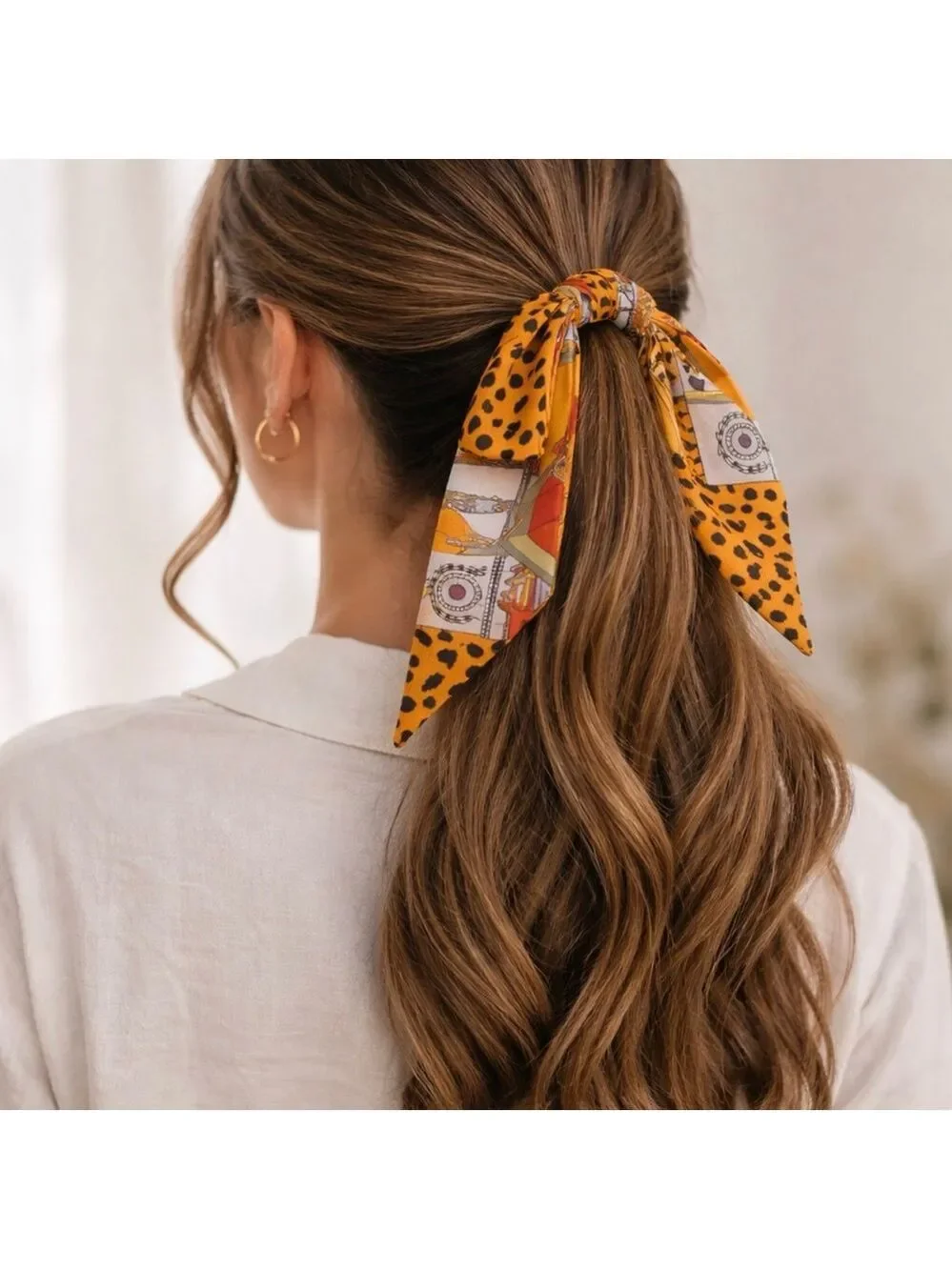 ORANGE LEOPARD CHEETAH PRINT SKINNY SCARF BAG HANDLE WRAP TIE PURSE HAIR RIBBON